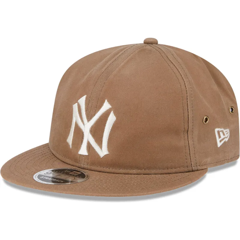 braune-verstellbare-9fifty-waxed-canvas-flatcap-der-new-york-yankees-mlb-von-new-era
