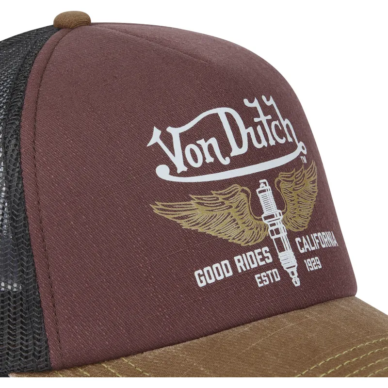 trucker-kasket-bordeaux-sort-og-brun-crew18-fra-von-dutch