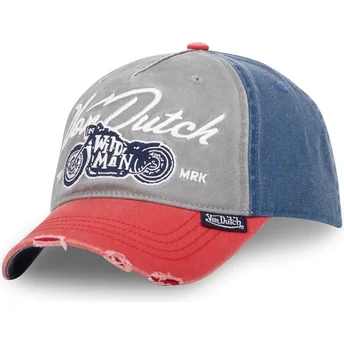 Gorra curva gris, azul y roja ajustable MOT de Von Dutch