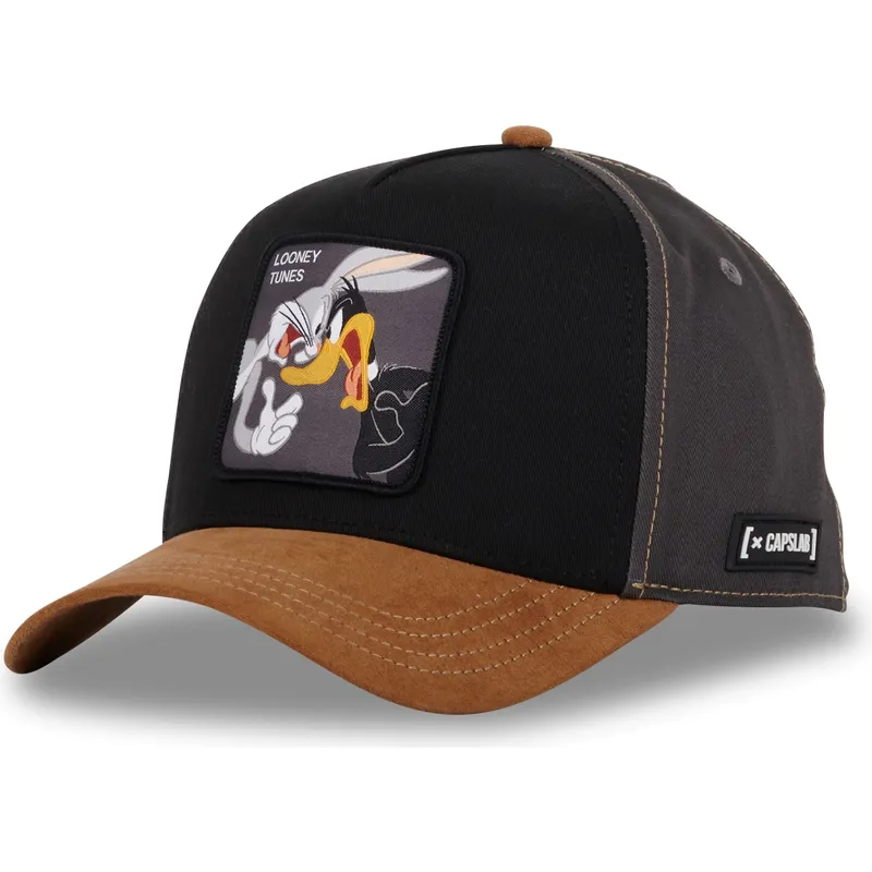 cappellino-curvo-nero-e-marrone-snapback-bugs-bunny-e-daffy-duck-loo10-bad-looney-tunes-di-capslab