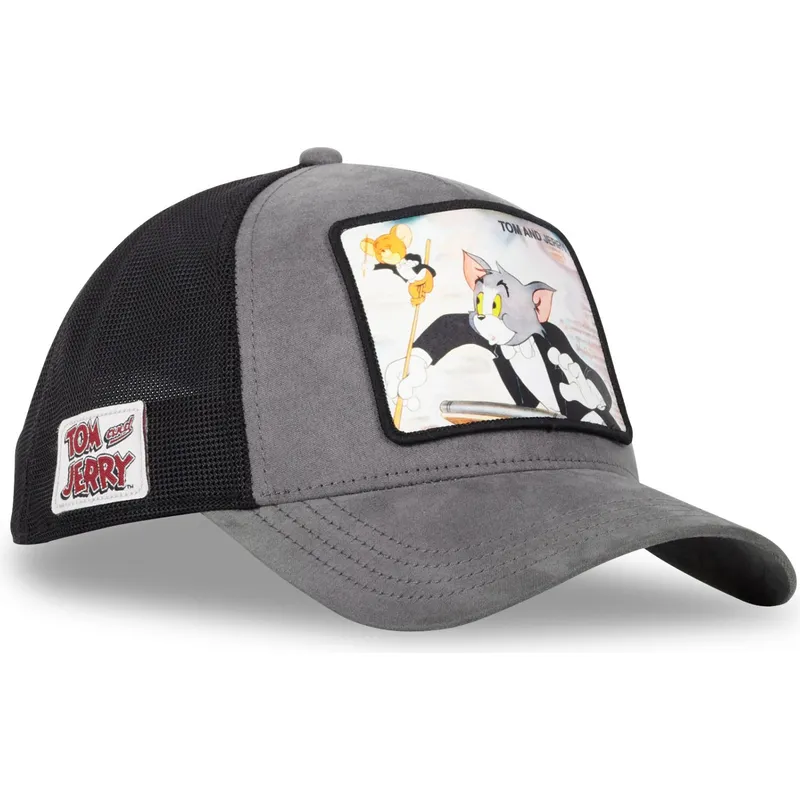 trucker-cap-grau-und-schwarz-tom-und-jerry-taj5-tom-looney-tunes-von-capslab