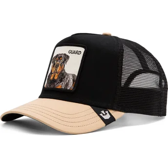 Casquette trucker noire et beige chien rottweiler The...