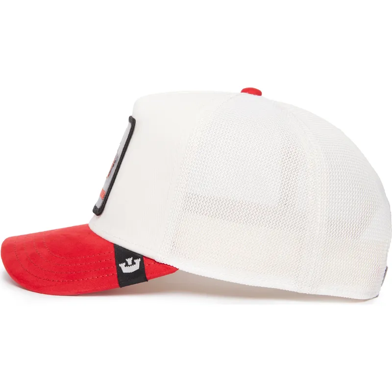 cappellino-trucker-bianco-e-rosso-cane-dobermann-beware-the-suede-doberman-the-farm-di-goorin-bros