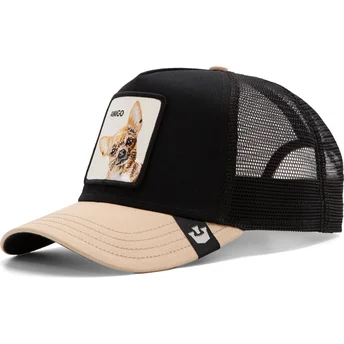 gorra-trucker-nera-e-beige-cane-chihuahua-the-amigo-eco-brutalism-the-farm-di-goorin-bros
