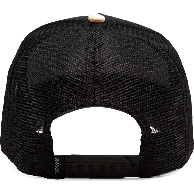 cappellino-trucker-nero-e-beige-cane-chihuahua-the-amigo-eco-brutalism-the-farm-di-goorin-bros