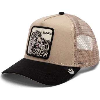 Casquette trucker beige et noire léopard Menace The Snow Leopard Big Cats The Farm Goorin Bros.