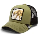 gorra-trucker-verde-e-nera-per-bambino-denti-a-sciabola-fierce-cat-teefs-extinct-the-farm-di-goorin-bros