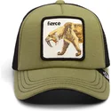 gorra-trucker-verde-e-nera-per-bambino-denti-a-sciabola-fierce-cat-teefs-extinct-the-farm-di-goorin-bros