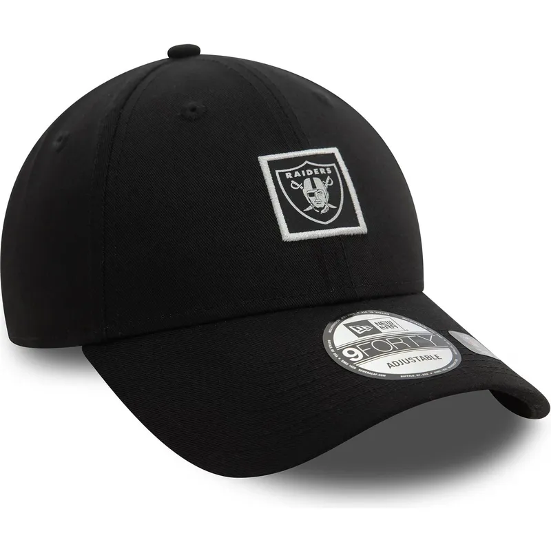 schwarze-verstellbare-9forty-kappe-mit-gebogenem-schirm-metallic-patch-las-vegas-raiders-nfl-von-new-era