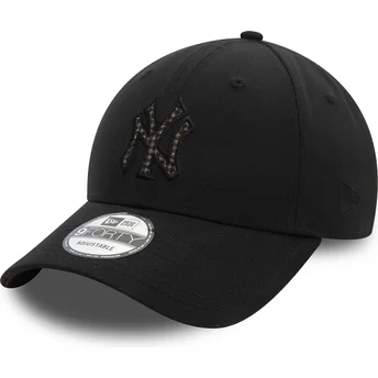 New Era New York Yankees MLB 9FORTY Check Infill verstellbare schwarze Curved Cap
