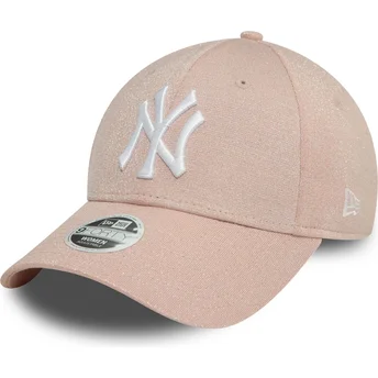 Gebogene rosa verstellbare Damenkappe 9FORTY Glitter der New York Yankees MLB von New Era