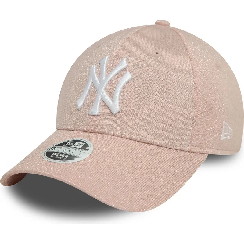 justerbar-lyserod-kurvet-kasket-til-kvinder-9forty-glitter-fra-new-york-yankees-mlb-fra-new-era