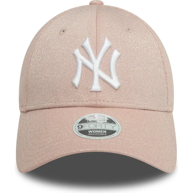 justerbar-lyserod-kurvet-kasket-til-kvinder-9forty-glitter-fra-new-york-yankees-mlb-fra-new-era