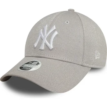 Gorra curva gris ajustable para mujer 9FORTY Glitter de New York Yankees MLB de New Era