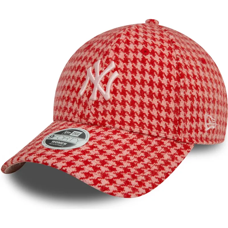 justerbar-rosa-kurvad-keps-for-dam-9forty-houndstooth-fran-new-york-yankees-mlb-av-new-era