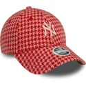 cappellino-curvo-rosa-regolabile-da-donna-9forty-houndstooth-dei-new-york-yankees-mlb-di-new-era
