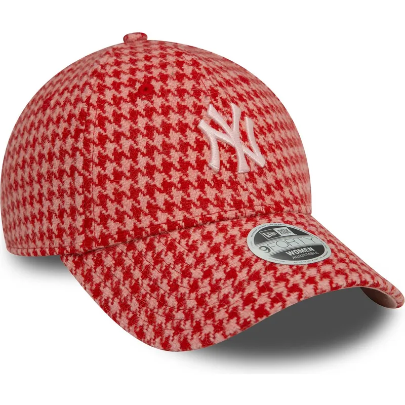 lyserod-justerbar-buet-kasket-til-kvinder-9forty-houndstooth-fra-new-york-yankees-mlb-fra-new-era