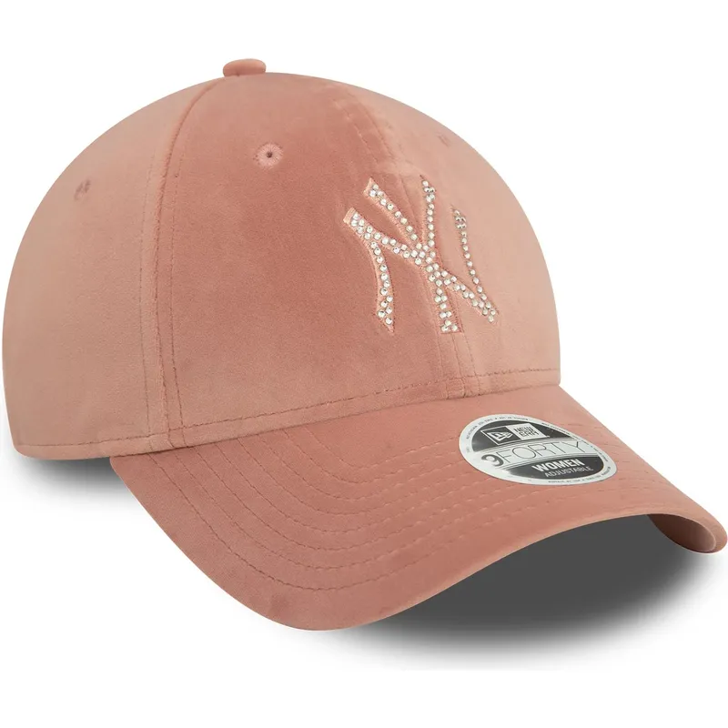 gebogene-rosa-verstellbare-damenkappe-9forty-velour-diamante-der-new-york-yankees-mlb-von-new-era