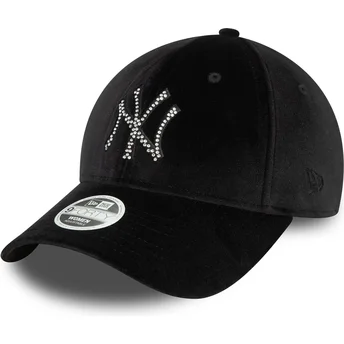 Cappellino curvo nero regolabile da donna 9FORTY Velour Diamante dei New York Yankees MLB di New Era
