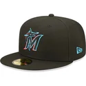 cappello-piatto-nero-aderente-59fifty-ac-perf-dei-miami-marlins-mlb-di-new-era