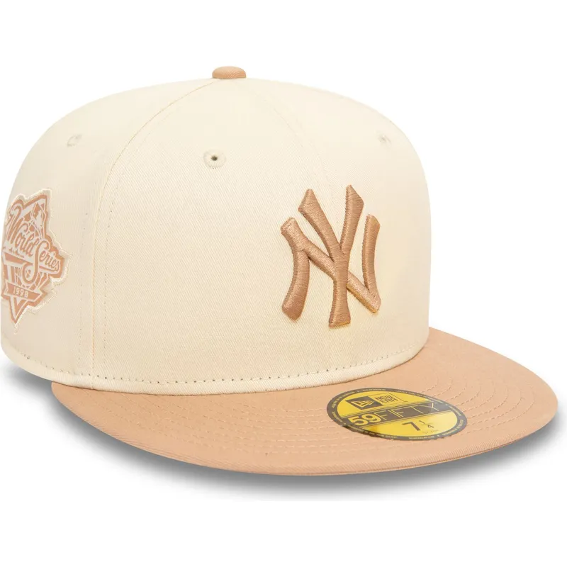 cappello-piatto-beige-e-marrone-chiuso-59fifty-side-patch-dei-new-york-yankees-mlb-di-new-era