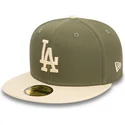 cappellino-piatto-verde-e-beige-chiuso-59fifty-side-patch-dei-los-angeles-dodgers-mlb-di-new-era