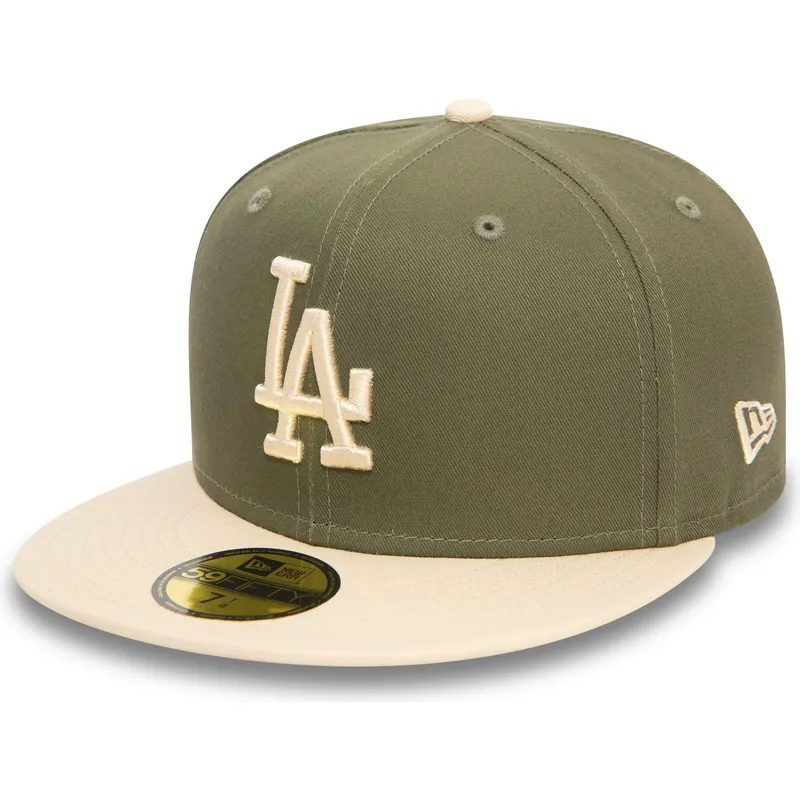 cappellino-piatto-verde-e-beige-chiuso-59fifty-side-patch-dei-los-angeles-dodgers-mlb-di-new-era