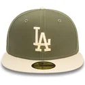 cappellino-piatto-verde-e-beige-chiuso-59fifty-side-patch-dei-los-angeles-dodgers-mlb-di-new-era