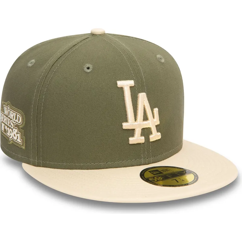 cappellino-piatto-verde-e-beige-chiuso-59fifty-side-patch-dei-los-angeles-dodgers-mlb-di-new-era