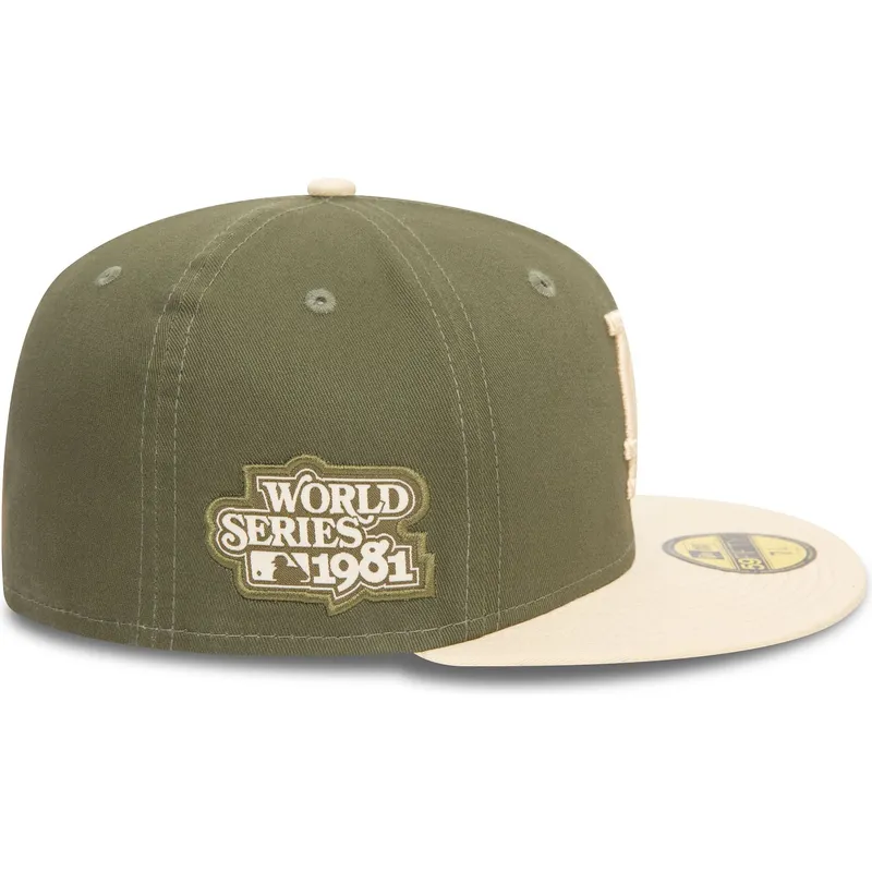 cappellino-piatto-verde-e-beige-chiuso-59fifty-side-patch-dei-los-angeles-dodgers-mlb-di-new-era