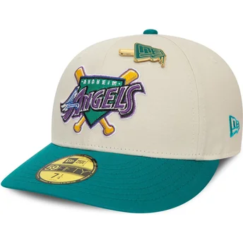 Cappellino curvo beige e verde aderente 59FIFTY Pin degli Anaheim Angels MLB di New Era