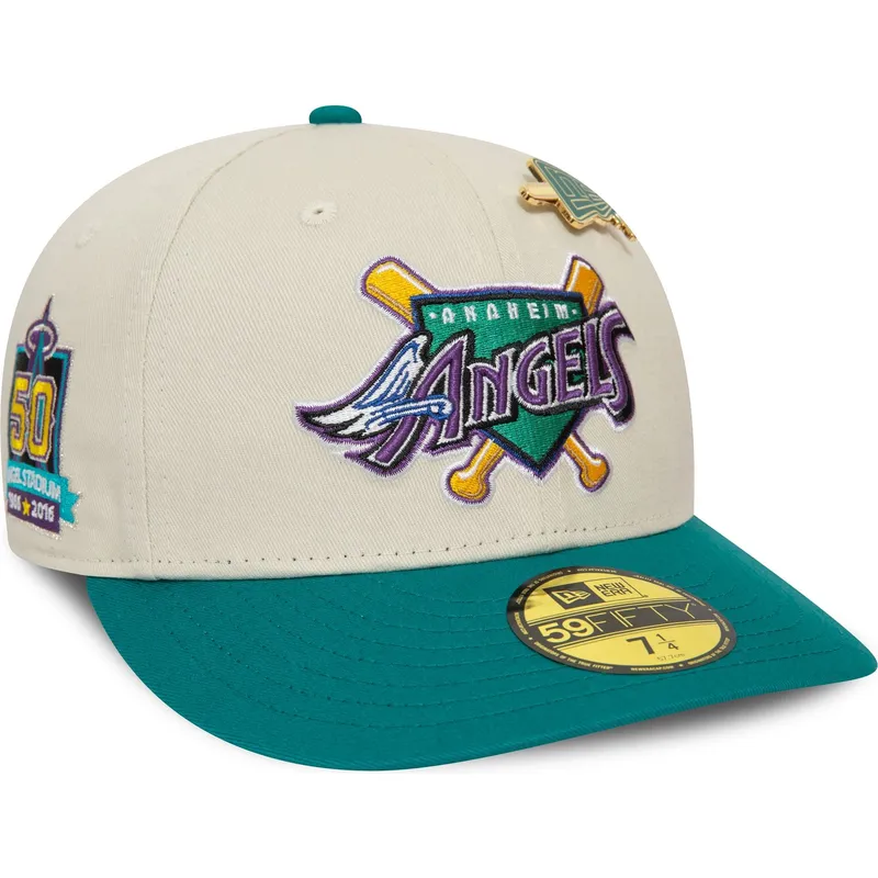 cappellino-curvo-beige-e-verde-regolabile-59fifty-pin-degli-anaheim-angels-mlb-di-new-era