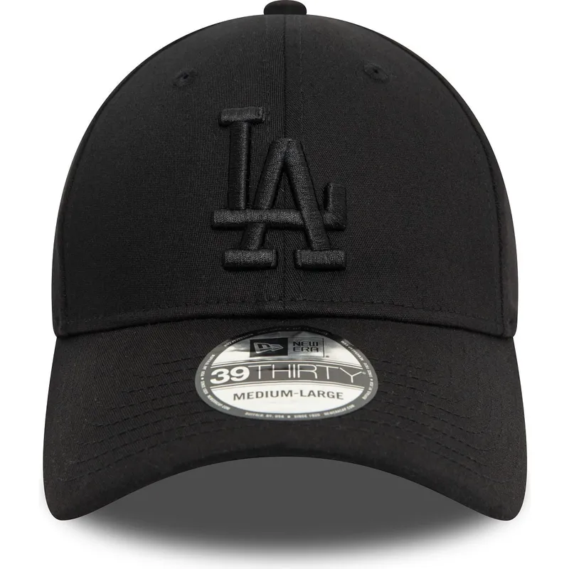 schwarze-anpassbare-gebogene-kappe-mit-schwarzem-logo-39thirty-monochrome-der-los-angeles-dodgers-mlb-von-new-era