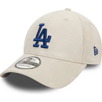 Casquette courbée beige ajustée avec logo bleu 39THIRTY Faux Suede Los Angeles Dodgers MLB New Era