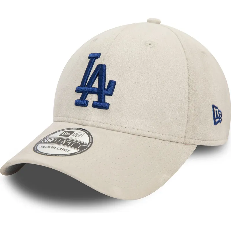 beige-gebogener-kappe-mit-blauem-logo-39thirty-faux-suede-von-los-angeles-dodgers-mlb-von-new-era