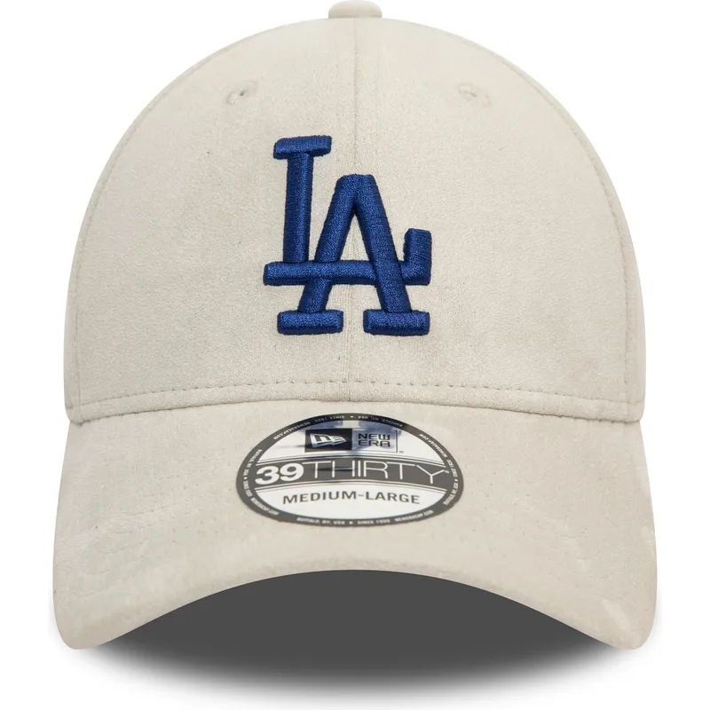 cappellino-curvo-beige-aderente-con-logo-blu-39thirty-in-finta-pelle-scamosciata-dei-los-angeles-dodgers-mlb-di-new-era