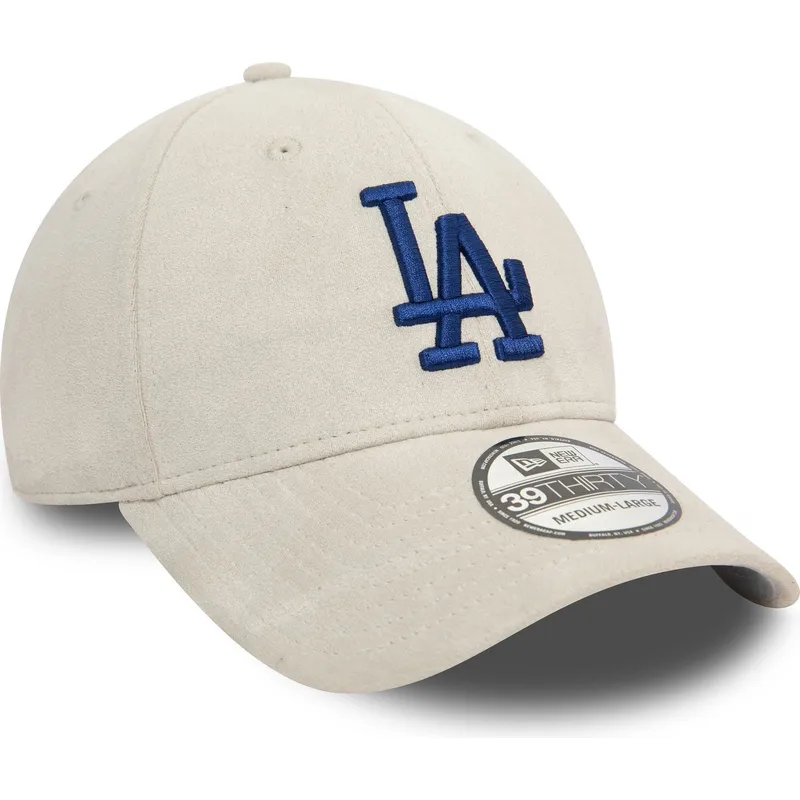cappellino-curvo-beige-aderente-con-logo-blu-39thirty-in-finta-pelle-scamosciata-dei-los-angeles-dodgers-mlb-di-new-era