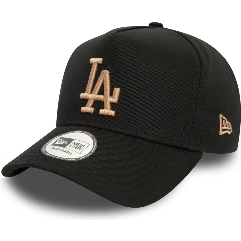 cappello-snapback-nero-con-visiera-curva-e-logo-beige-9forty-e-frame-league-essential-dei-los-angeles-dodgers-mlb-di-new-era