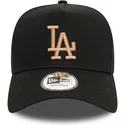 schwarze-snapback-kappe-mit-gebogenem-schirm-und-beigem-logo-9forty-e-frame-league-essential-der-los-angeles-dodgers-mlb-von-new