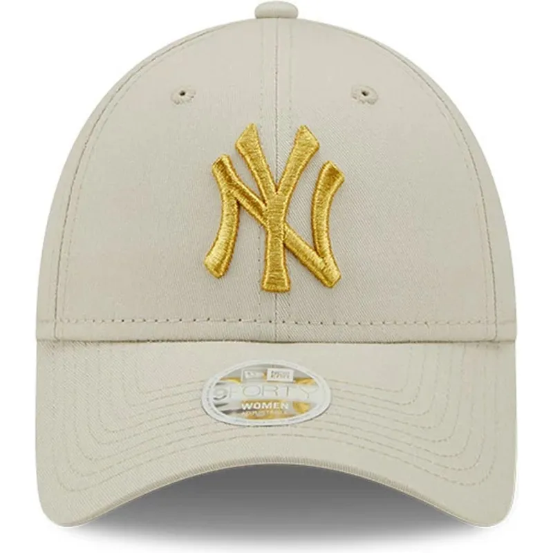 beige-justerbar-bojd-keps-for-kvinnor-med-guldlogo-9forty-metallic-logo-av-new-york-yankees-mlb-fran-new-era
