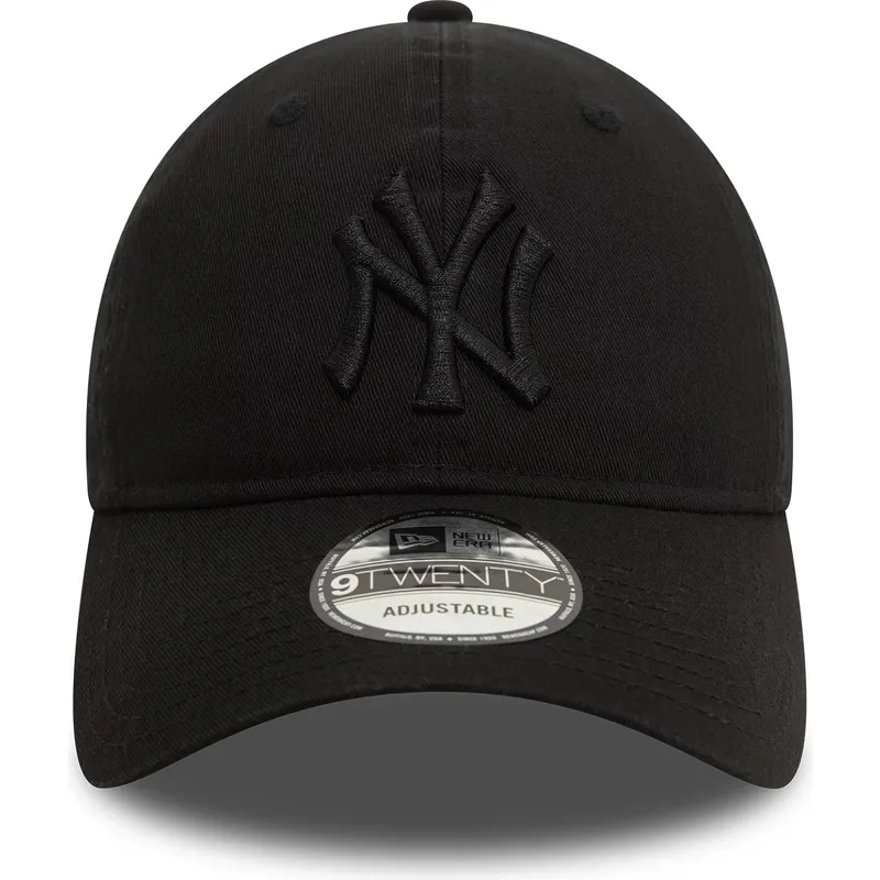 schwarze-verstellbare-curved-cap-mit-schwarzem-logo-9twenty-washed-der-new-york-yankees-mlb-von-new-era