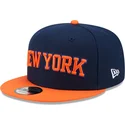 casquette-plate-bleue-marine-et-orange-snapback-9fifty-statement-new-york-knicks-nba-new-era