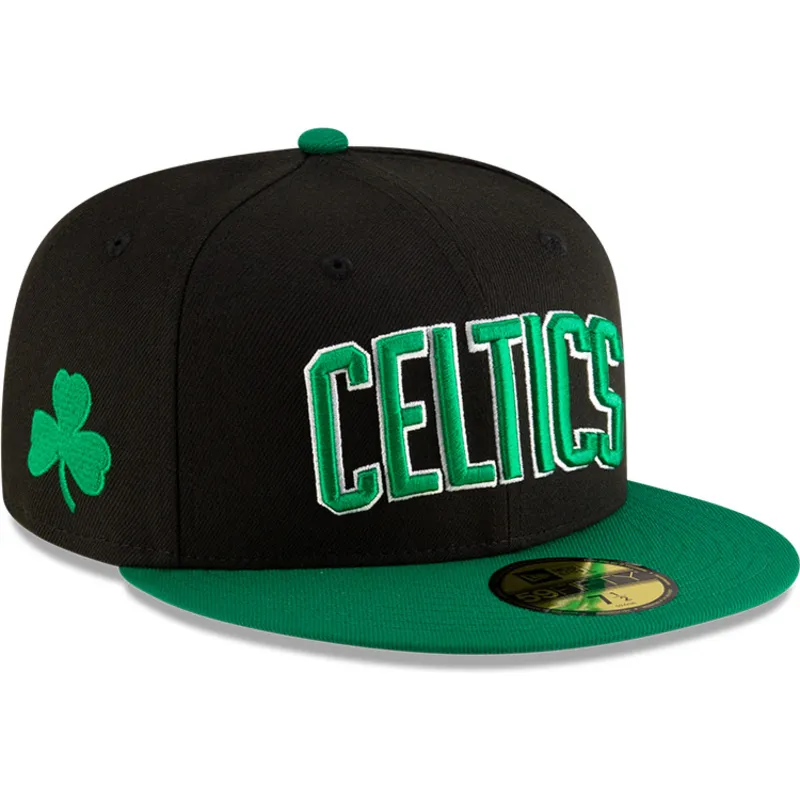 sort-og-gron-fitted-flat-cap-59fifty-statement-fra-boston-celtics-nba-af-new-era