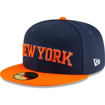 New Era New York Knicks NBA 59FIFTY Statement marineblå og orange justerbar flad kasket
