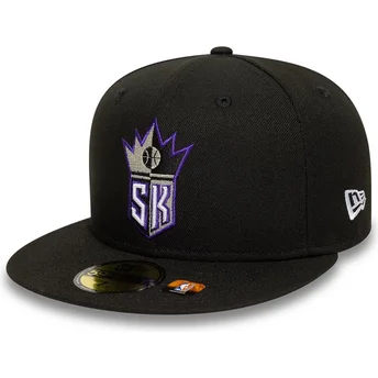 Gorra plana negra ajustada 59FIFTY Classic de Sacramento Kings NBA de New Era