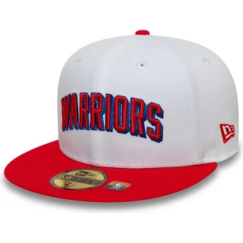 Gorra plana blanca y roja ajustada 59FIFTY Classic de Golden State Warriors NBA de New Era