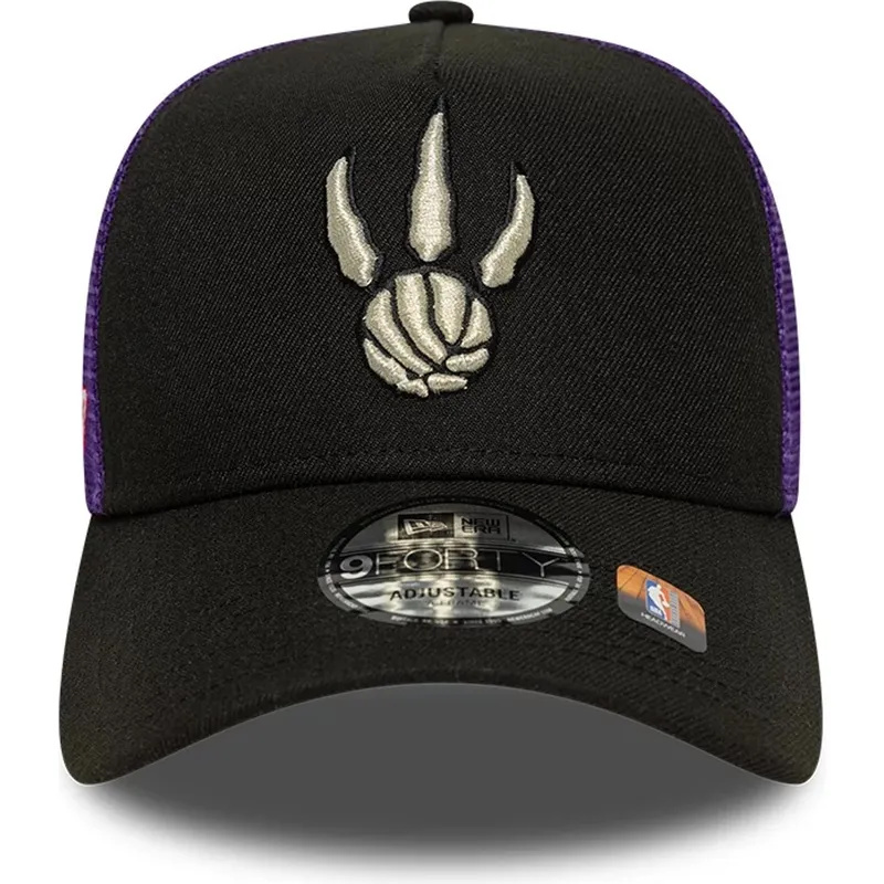 cappellino-trucker-nero-e-viola-a-frame-classic-di-toronto-raptors-nba-di-new-era