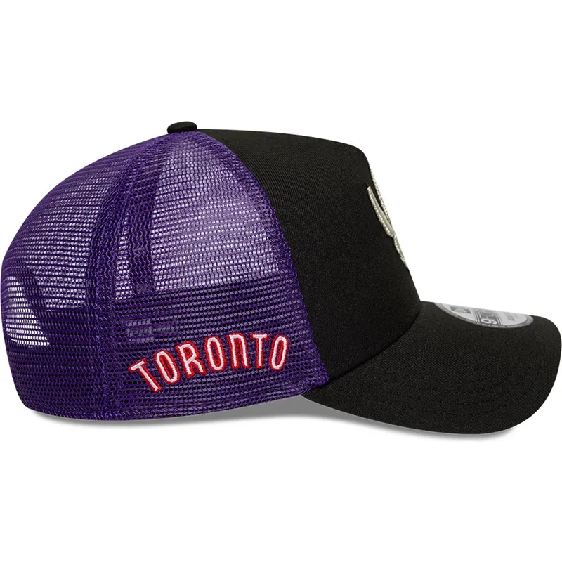 cappellino-trucker-nero-e-viola-a-frame-classic-di-toronto-raptors-nba-di-new-era