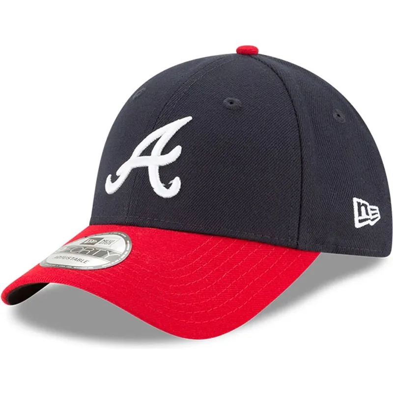 justerbar-marinebla-og-rod-kurvet-kasket-9forty-the-league-fra-atlanta-braves-mlb-fra-new-era