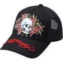 casquette-trucker-noire-skull-rose-ed-hardy